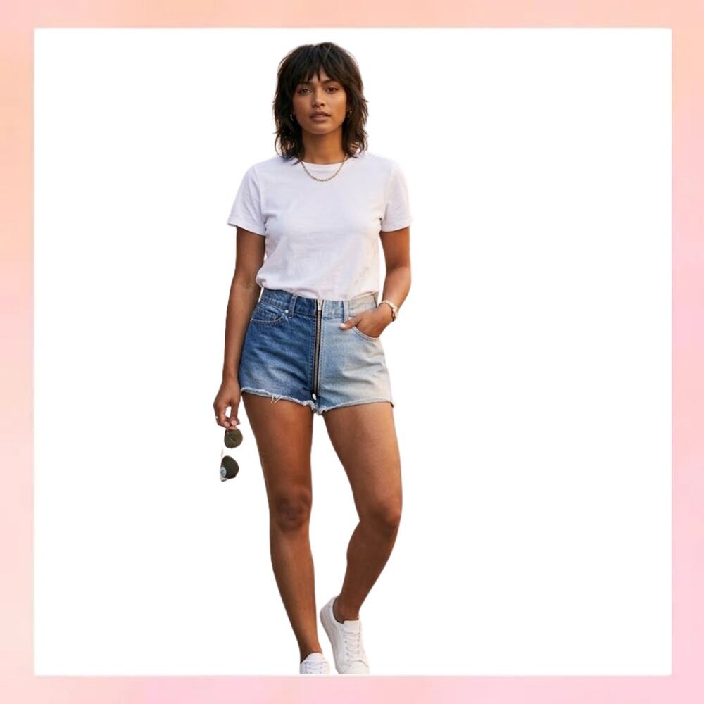 REVICE Denim Two-Tone Split Dye High Waisted Shorts - Size 27